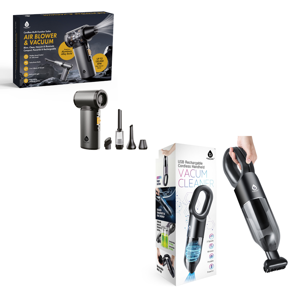 Ultimate Cleaning Bundle: 3-in-1 Turbo Air Duster & Cordless Handheld Vacuum