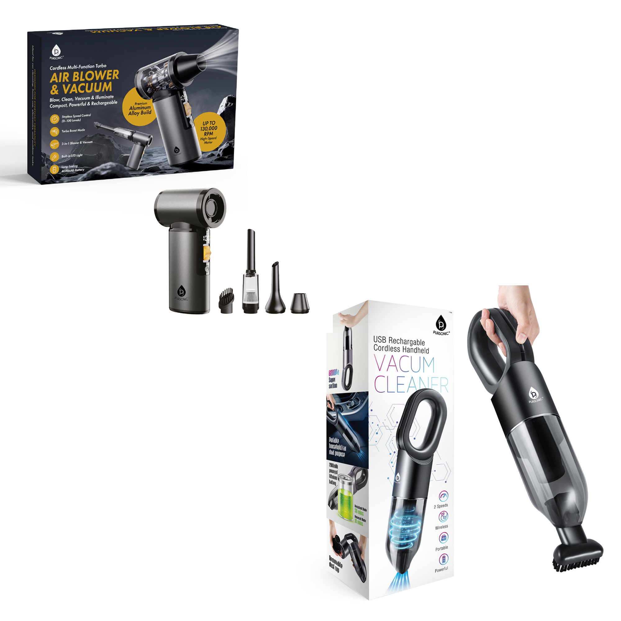 Ultimate Cleaning Bundle: 3-in-1 Turbo Air Duster & Cordless Handheld Vacuum
