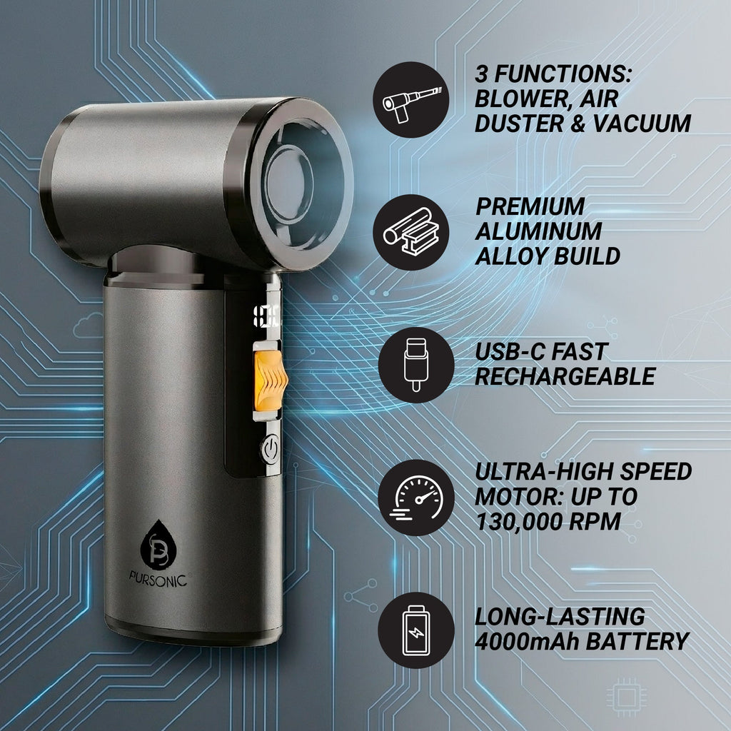 Ultimate Cleaning Bundle: 3-in-1 Turbo Air Duster & Cordless Handheld Vacuum